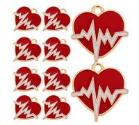 Zerodeko Lot de 10 Breloques Pendentifs Cœur Battement en Alliage de Zinc Solide, Mini Charms Rouges pour Création de Bijoux, Bracelets et Artisanat, Accessoires Polyvalents pour DIY et