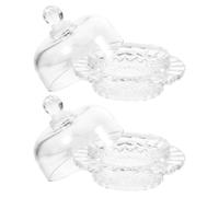 Zerodeko Lot de 2 beurriers en verre avec couvercle : Petit récipient à beurre transparent pour le plan de travail - Mini cloche ronde pour confitures, bonbons, parfaits, crèmes glacées, fruits