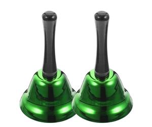 Zerodeko Lot de 2 Clochettes de Noël en Métal Vert 75 MM Cloche de Service à Main pour Restaurant Réception et Fête Cloche de Table Sonore pour Appel et Décoration Festive