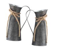 Zerodeko Lot De 2 Vases Vintage en Fer Anse 20 Cm, Pichet-Vase Galvanisé Rustique, Décoration Intérieure Salon Cuisine, Pot à Fleurs Métal Ancien Cuivre