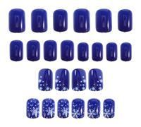 Zerodeko Lot de 24 faux ongles courts de Noël, bleu brillant