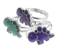 Zerodeko Lot de 3 Bagues Dinosaure Ajustables à Ouverture Réglable en Alliage et Époxy Bagues D’Humeur Changeant de Couleur Selon Température Bijoux Fantaisie pour Femmes et Adolescents