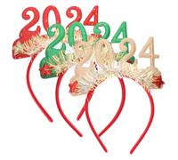 Zerodeko Lot de 3 Bandeaux du Nouvel An 2024 Rouge, Doré Pâle et Vert, Légers et Ajustables pour Adultes, Accessoires Coiffure Fête et Cortège Nuptial