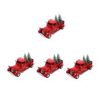 Zerodeko Lot De 4 Nœuds De Noël Rétro en Forme De Camion Rouge pour Sapin De Noël Monster Truck Guirlandes De Noël Guirlandes Solaires Décoration Extérieure Nœud Décorations De Noël