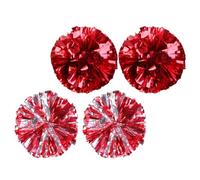Zerodeko Lot de 4 Pompons de Cheerleading Métalliques 30 Cm Rouge et Argenté, Pompons de L'équipe de Cheerleading Anneaux Lisses, Accessoires D'encouragement pour Compétitions Sportives