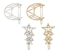 Zerodeko Lot de 4 set de Pinces à Cheveux Géométriques Étoiles et Lunes en Métal Ajouré Doré et Argenté Accessoires Légers pour Femmes Barrettes Décoratives pour Fêtes et Usage Quotidien