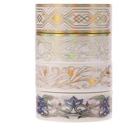 Zerodeko Lot de 4 set de Rubans de Masking Tape Washi Décoratifs en Papier Feuille D’Or Style Aléatoire Autocollants Créatifs pour Scrapbooking Journal Intime et DIY pour Loisirs