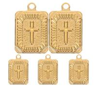 Zerodeko Lot de 5 Pendentifs Croix Rectangulaires en Acier Inoxydable Doré Style Hip-Hop Punk Breloques Décoratives pour Création de Bijoux DIY Colliers et Bracelets Finition Plaquage