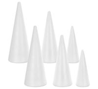 Zerodeko Lot de 6 cônes en mousse blanche pour loisirs créatifs, 3 tailles de cônes en polystyrène blanc pour loisirs créatifs, fournitures scolaires à peindre pour sapin de Noël, centre de table,