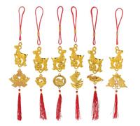 Zerodeko Lot de 6 décorations pour l'année de la Chèvre 2027 - Décorations du Nouvel an Chinois - Breloques Feng Shui en Forme de Mouton doré - Nœud à Pompon Rouge à Suspendre pour Voiture ou