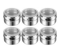 Zerodeko Lot de 6 Pots à Condiments en Acier Inoxydable Couvercle Transparent, Design à Deux Trous, Facile à Nettoyer pour Cuisson et Pâtisserie