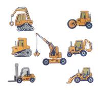 Zerodeko Lot de 7 Patchs Thermocollants Brodés à Repasser Motifs Cartoon D’Engins de Chantier Patchs de Réparation Résistants à L’Usure Décorations Textiles pour Vêtements Paquet et