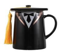 Zerodeko Mug Chapeau de Diplômé en Céramique Noire 450ml avec Couvercle | Tasse 15 Oz, Finition Mate et Base Large, pour Bureau t Café