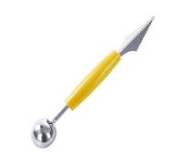 Zerodeko Outil de Sculpture de Fruits Double Tête en Acier Inoxydable Jaune Cuillère Ondulée pour Prélever des Boules Uniformes, Cuisine et Décoration