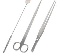 Zerodeko Outils D’aquascaping pour Aquarium, Ciseaux, Pince et Grattoir | Métal Argenté, Poignée Antidérapante, Manche Extra Long, Entretien à Sec, pour Plantes et Cuve en Verre