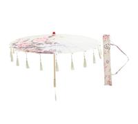Zerodeko Parapluie de Danse Chinois en Tissu de Soie 82 CM Pompons Décoratifs, Accessoire Photo Traditionnel pour Spectacle et Séance Photo, Livré Paquet de Rangement