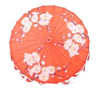 Zerodeko Parapluie en Soie Rouge Style Japonerie 82 Cm Diamètre, Parapluie Décoratif Motifs de Prunier et Pompon Rouge, Accessoire Photo et Scène pour Danse, Festival et Cosplay