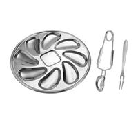 Zerodeko Plateau à Huîtres en Acier Inoxydable Réutilisable pour Restaurant | Clip et Fourchette Inclus, Bords Lisses, Finition Argentée, pour Moules et Coquilles Saint-
