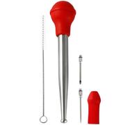 Zerodeko Poire à Jus en Acier Inoxydable et Silicone Alimentaire Injecteur de Viande pour Barbecue Aiguille pour Marinade Tube Flexible Rouge Kit d'Injection pour Poulet Dinde et