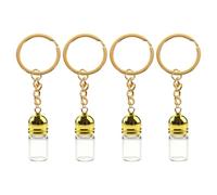 Zerodeko Porte-clés Bouteille en Verre Transparent 4 Pcs avec Bouchon Acrylique Doré, Petits Bocaux Miniatures pour Pendentif Parfum, Décorations Suspendues pour Maison et Loisirs Créatifs