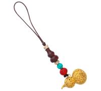 Zerodeko Porte-Clés de Gourde Chinoise en Laiton Doré Nœud Chinois et Ornement Suspendu en Calebasse Pendentif Vintage en Bois pour Téléphone Portable Décoration Feng Shui Unisexe