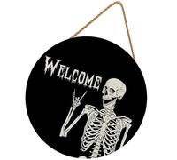 Zerodeko Référencement Le Couronne d'halloween Autocollants De Fenêtre d'halloween Panneau De Porte d'halloween Plaque De Porte Halloween Squelette Signe d'halloween Accueillir Bois