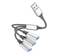 Zerodeko Répartiteur USB 1 vers 3 Ports Multiple en Aluminium Argenté Rallonge USB Haute Vitesse pour Ordinateur et Voiture Multiport Compact et Portable Transfert Rapide Données
