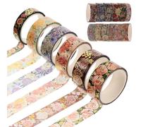Zerodeko Rubans Adhésifs Soi-Même 18 Rouleaux Washi Décor Floral Doré pour Bricolage, Emballage Présent et Journal Intime