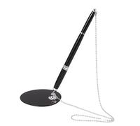 Zerodeko Stylo de Bureau Noir avec Chaînette en Acier Antieffraction, Stylo de Comptoir Sécurisé pour Banque et Accueil, Support pour Publicité Intégrée