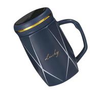 Zerodeko Tasse à Thé Céramique Mug à Boisson avec Couvercle et Miroir pour Bureau et Maison Design Élégant Bleu Pratique et pour Café Thé et Autres Boissons