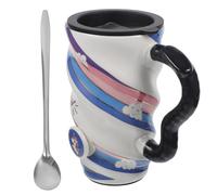 Zerodeko Tasse Licorne en Céramique avec Couvercle, 500ml, Dessin Animé | Bouchon Hermétique à Joint, Forme Spirale, Grosse Ouverture, Poignée Courbe, pour École Cuisine Style Aléatoire