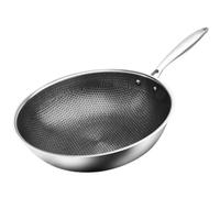 Zerodeko Wok en Nid D’abeille 34 Cm Poêle Antiadhésive en Acier Inoxydable Poignée Ergonomique la Cuisine Électrique et Induction Ustensile de Cuisson Professionnel
