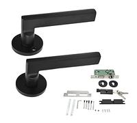 Zerodis 2 Pièces Poignée de Porte Noire, Serrures de Poignée de Porte D'entrée avec Clés Conception de Roulement de Serrure Silencieuse Serrures de Anticollision sans Bruit