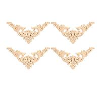 4PCS Applique en Bois sculpté de Style européen Vintage Non Peints pour la Décoration de l'Armoire Meubles Fenêtre Miroir Ornement à la Main de Porte à la Maison (12 * 12)