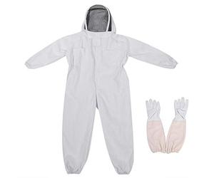 Zerodis Apicole Costume Équipement de Protection Professionnel Anti Abeille avec Longs et Capuchon en Voile pour Apiculture Apiculteur - Blanc (L)
