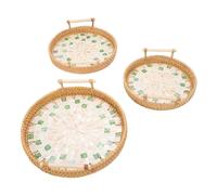 Zerodis Assiettes à Légumes Assiettes à Fruits Plateaux Ensemble de Plateaux Base en Bois de Hêtre de Vigne d'automne Tissés Denses avec Deux Poignées Adaptés au Salon Salle à Manger Cuisine 3