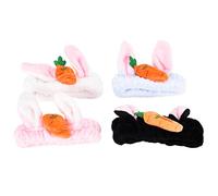 Zerodis Bandeau d'oreilles de Lapin 4pcs Soft Plux Bandbands élastiques pour le Maquillage de Lavage du Visage avec Conception Non Glissée Noir Blanc Rose Rose