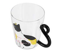 Zerodis Cat en Verre Tasse, Mignon Transparent Réutilisable de café Décoratif Tasse Roman Kitty Chat Ornement avec Manche de Queue de Chat Adaptée aux Enfants de la Famille des (chat blanc)