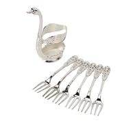 Zerodis Coffret Cadeaux en Aluminium argenté, Ustensiles Décoratifs Antirouille avec 6 Fourchettes pour Fruits, Desserts, café, thé, Fête, Support de Base en Forme de Cygne, Fourchettes