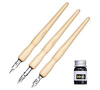 Zerodis Ensemble de Stylos à Tremper, Support en Bois et Kit de Calligraphie à l'encre avec 3 Plumes pour Débutants en écriture et en Peinture (Comme montré)