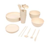 Zerodis Ensemble de Vaisselle pour 4, 48 Pièces, Ensemble de Vaisselle Incassable, de Couverts de Voyage, Pique-nique, Camping, Assiettes et Bols Légers avec Couteaux,