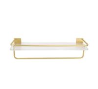Zerodis Étagère Murale de Salle de Bain en Aluminium et Acrylique, 40cm, sans Perceuse, étagère Flottante Murale avec Colle Forte pour Le Rangement des Serviettes et Articles de Toilette (Gold)