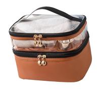 Zerodis Étui de Rangement Sac de Voyage en PVC, Rangement Pratique, Poignée Confortable, Essentiel pour la Maison et Les Voyages, Maquillage Double Couche (Brown)