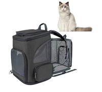 Zerodis Grand Sac à Dos de Transport pour Chat, Sac de Transport Extensible pour Chien avec Fenêtres en Maille et Coussin en Peluche, Visites Vétérinaires, à Dos pour Animaux de (Black)