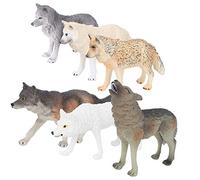 Zerodis Jouet de Figurine Animale, Simulation Faune Loup modèle Ornements Animaux créatures de la Vie Statue Jouets éducatifs précoces pour Enfants Enfants Cadeau(6pcs Loup)