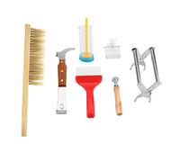 Zerodis Kit d'Apiculture Professionnel 7 Pièces, Brosse d'Abeille, Cage de Reine, Fourche à Désoperculer, Attrape-Reine, Support de Cadre, Acier Inoxydable et Bois