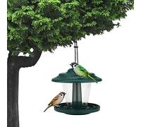 Zerodis Mangeoire pour oiseaux en forme de pavillon portable avec toit, port d'alimentation de style plateau et perche circulaire, couvercle amovible pour faciliter le remplissage et le nettoyage