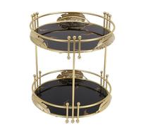 Zerodis Organisateur de Maquillage, Présentoir de Rangement Cosmétique à 2 Niveaux avec Construction Robuste en Fer et en Verre pour Comptoir de vanité de Chambre à Coucher de Salle de