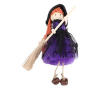 Zerodis Ornement de Poupée de Sorcière à Suspendre, Petite Figurine de Sorcière avec Jupe en Gaze, Cloches et Balai pour la Décoration de la Maison (Purple)