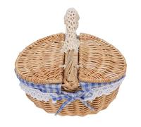Zerodis Panier de Pique-Nique en Osier, Couvercle à Double Ouverture, Grande capacité, Panier de Pique-Nique de Style Vintage avec Poignée de Doublure Amovible pour Le Camping (Plaid Bleu)